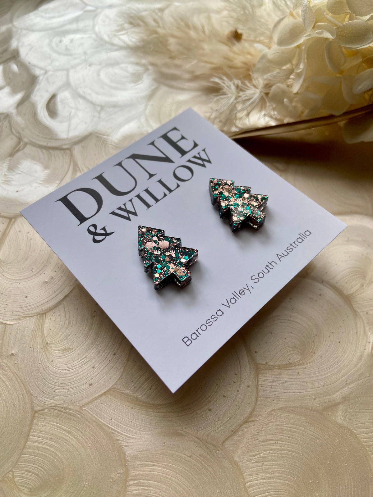 TREE STUDS -forest green and rose gold