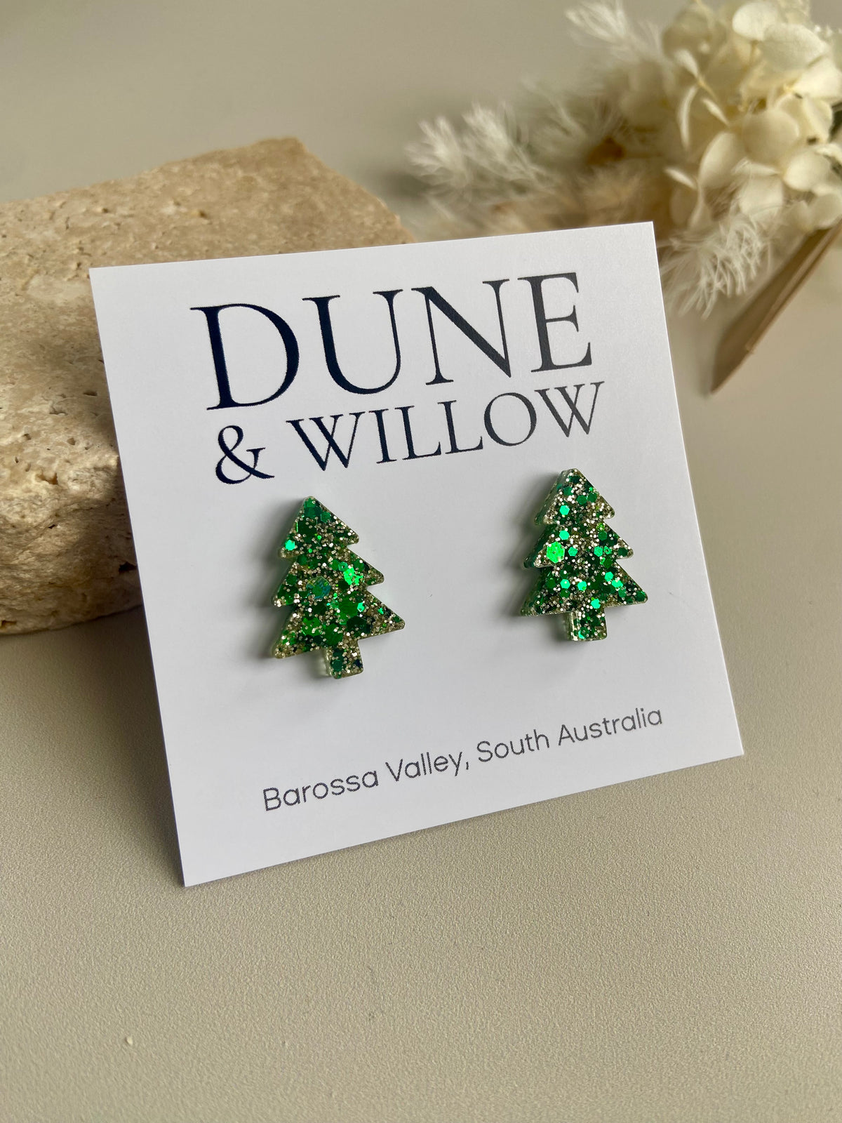 TREE STUDS- green sparkle