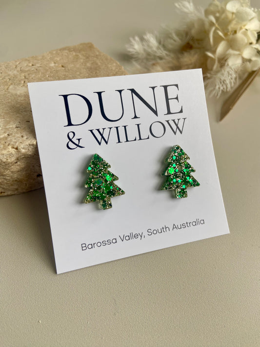 TREE STUDS- green sparkle