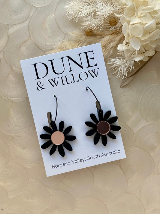 DAISY HOOPS- black and rose gold