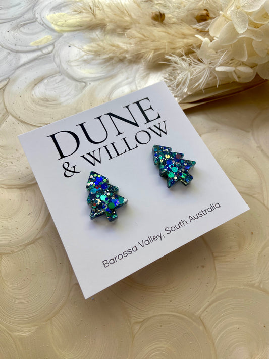 TREE STUDS- blue sparkle