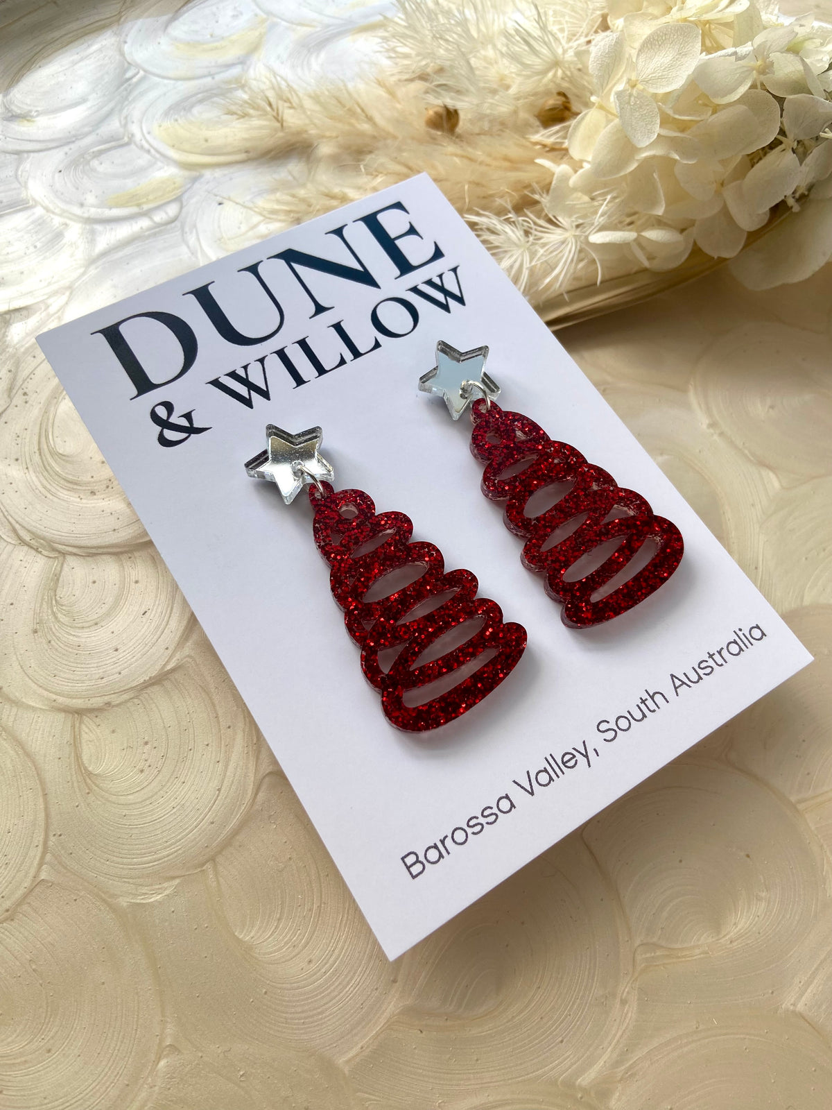 SQUIGGLE TREES- red & silver