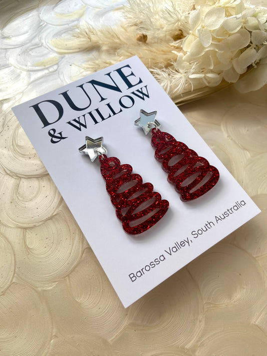 SQUIGGLE TREES- red & silver