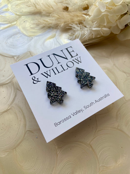TREE STUDS- black sparkle