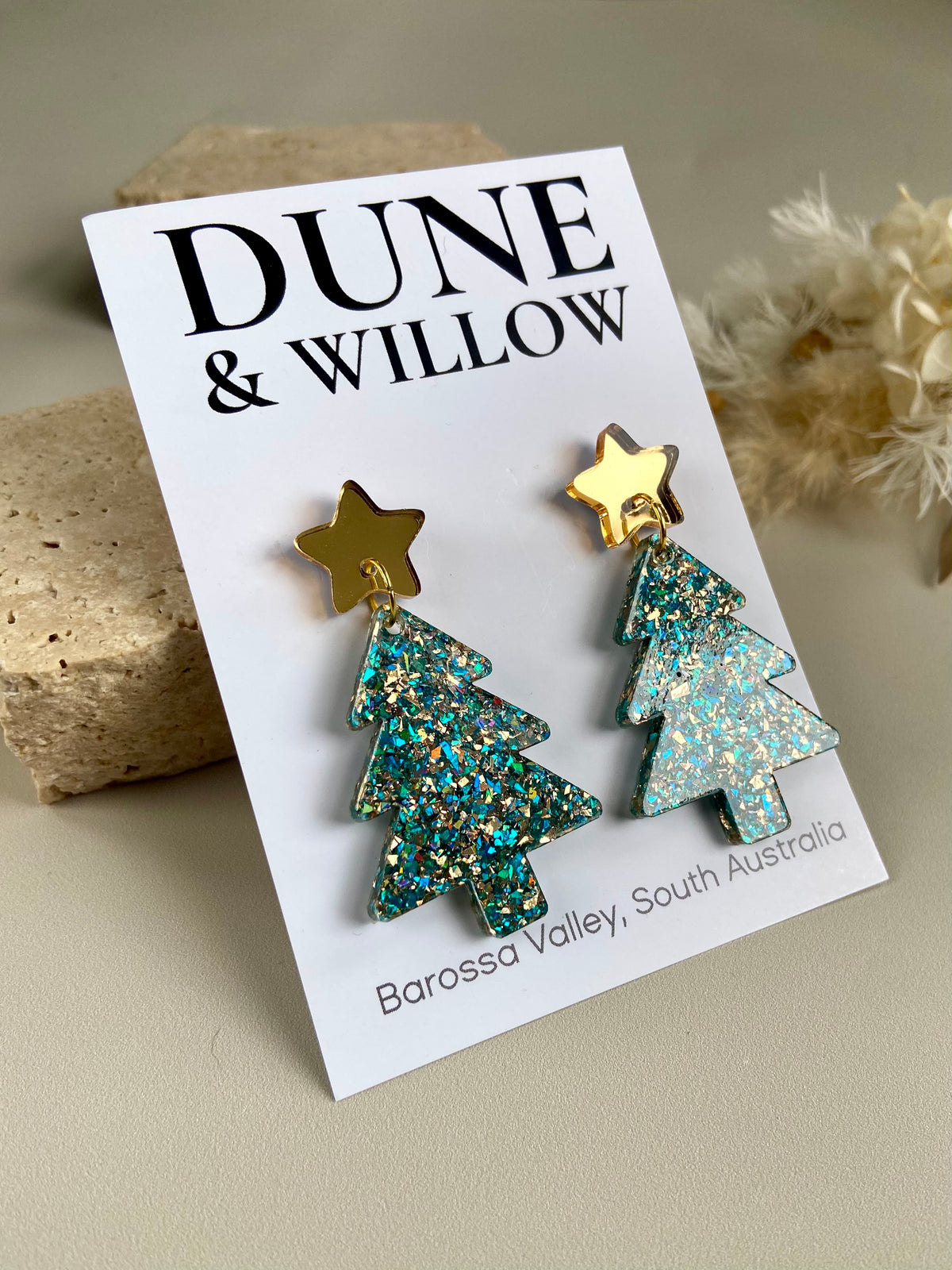 TREE DANGLES -turquoise and gold