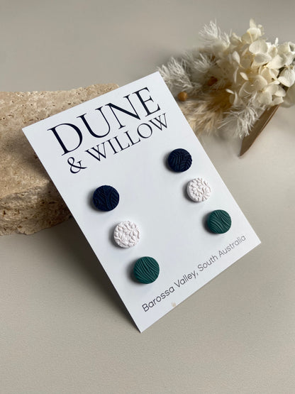 STUD PACK -navy, white, green