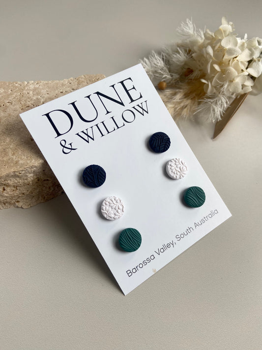 STUD PACK -navy, white, green