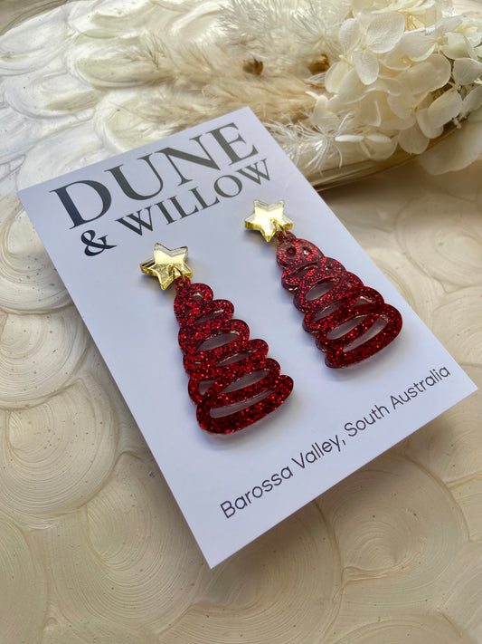 SQUIGGLE TREES- red & gold