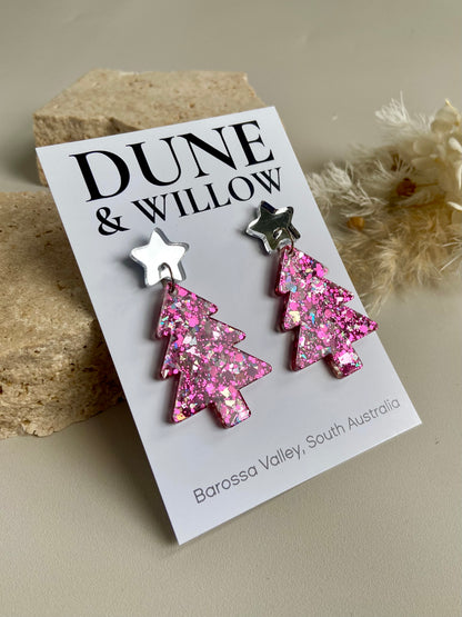 TREE DANGLES- pink & silver Sparkle