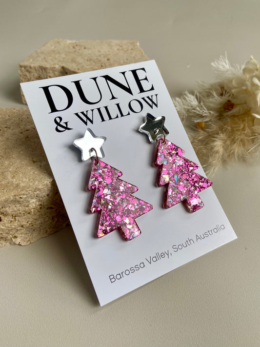 TREE DANGLES- pink & silver Sparkle