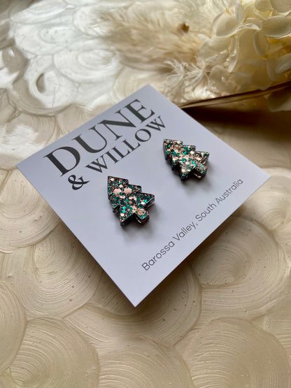 TREE STUDS -forest green and rose gold