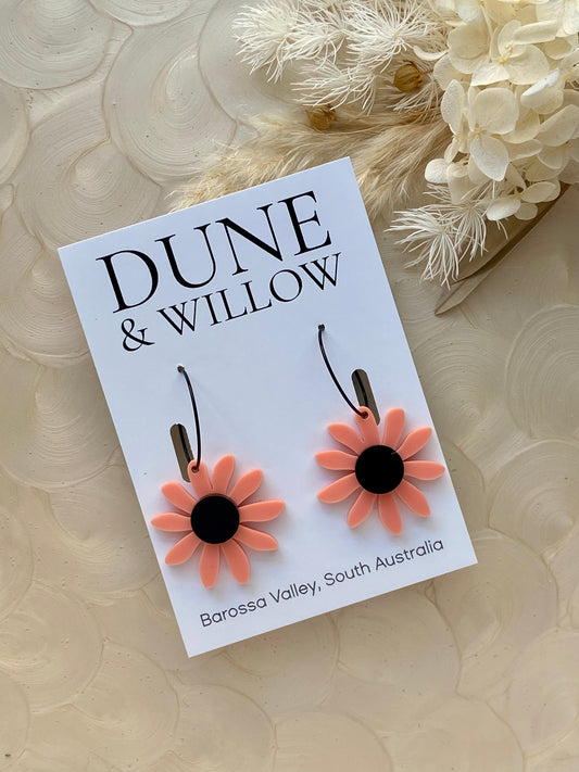 DAISY HOOPS- peach and black