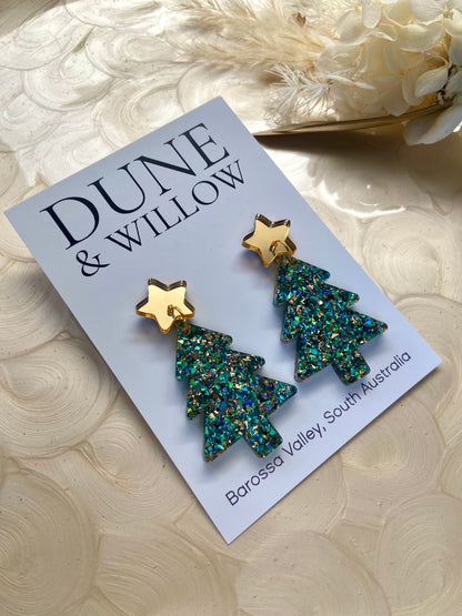 TREE DANGLES -turquoise and gold
