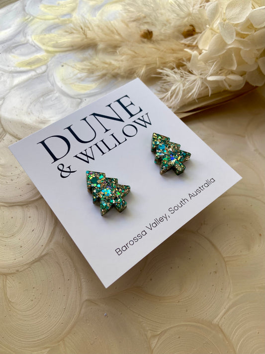 TREE STUDS- turquoise and gold