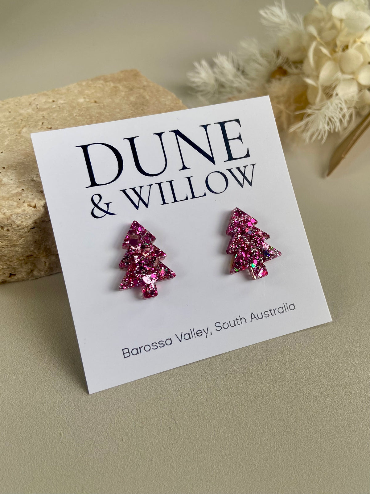 TREE STUDS- pink sparkle