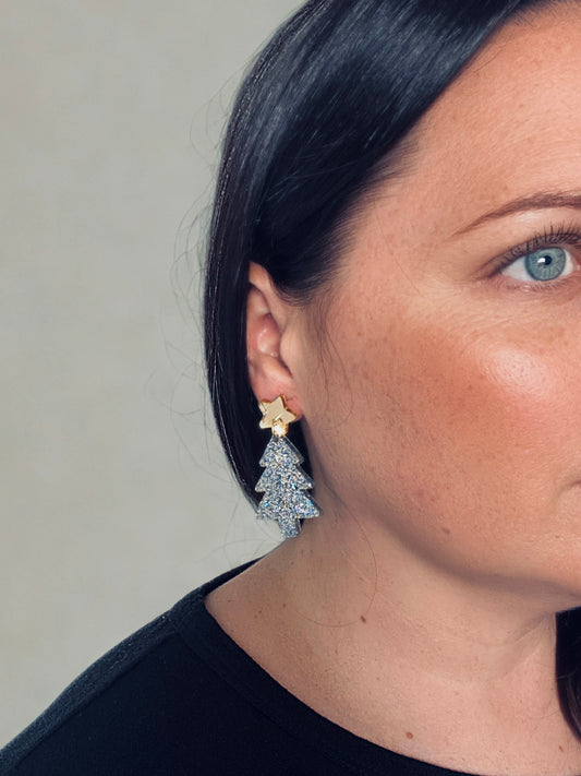 TREE DANGLES -forest green and rose gold