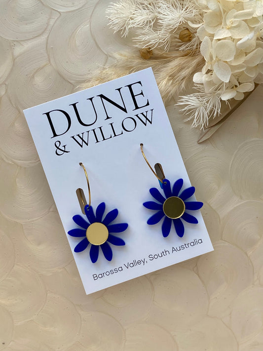 DAISY HOOPS- blue and gold