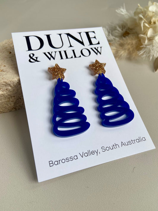 SQUIGGLE TREES- blue & gold
