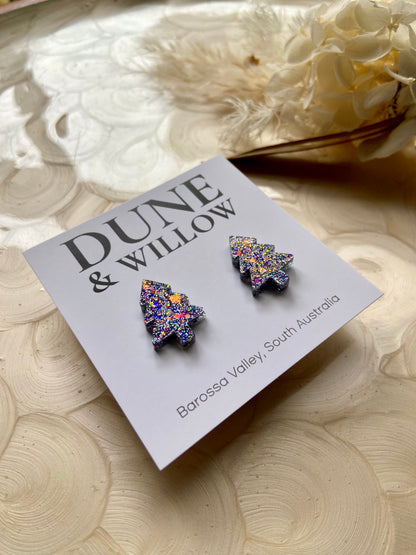 TREE STUDS -purple holographic