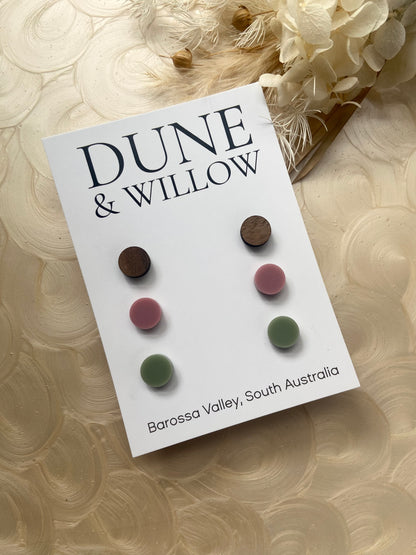 STUD PACK -walnut, rose and sage