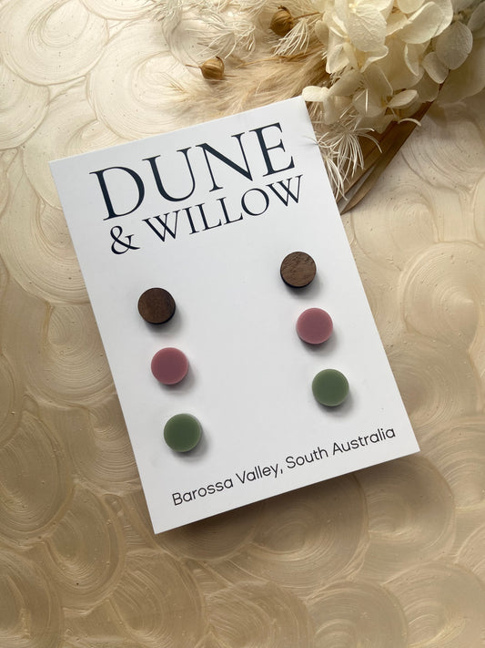 STUD PACK -walnut, rose and sage