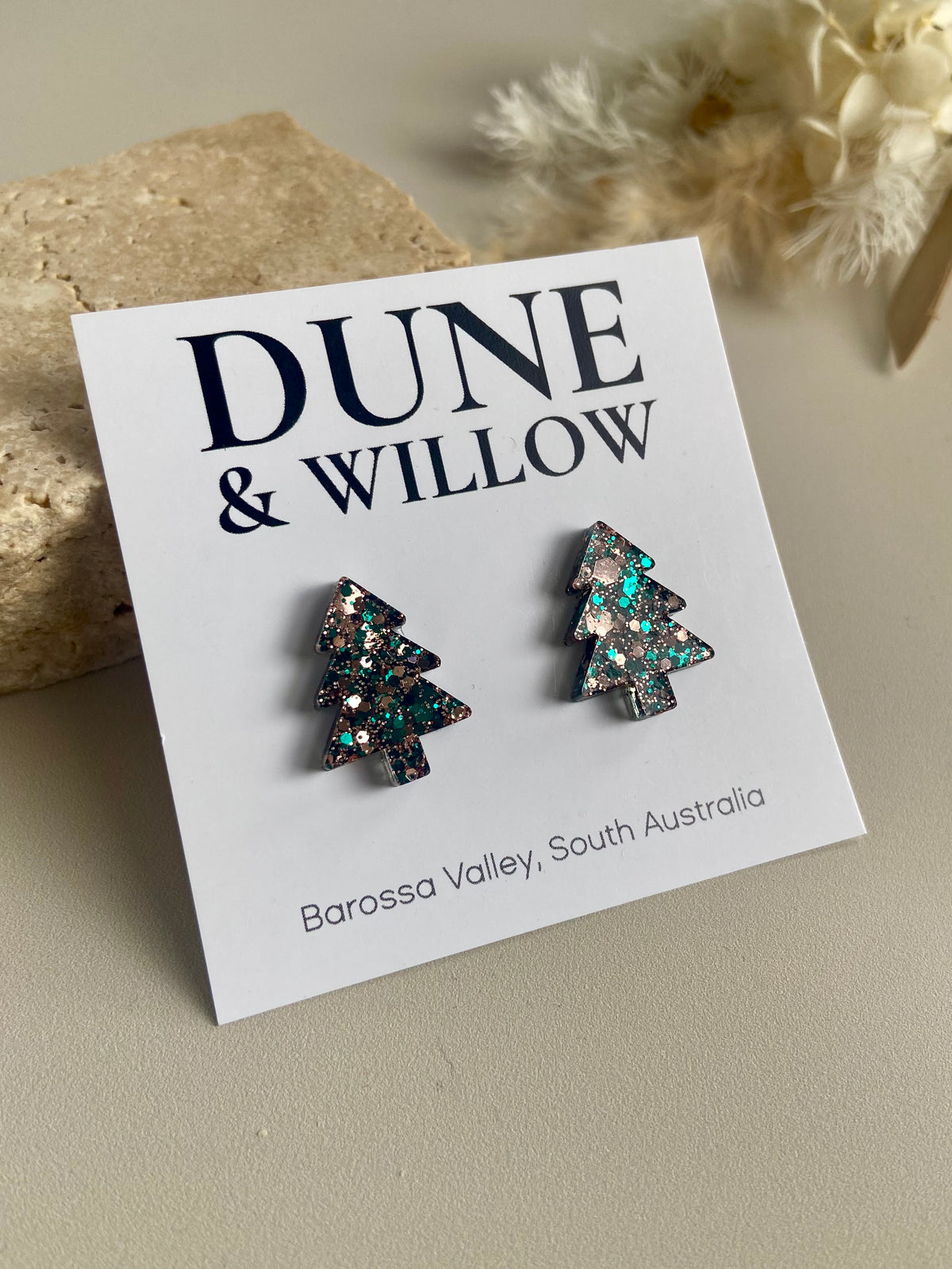 TREE STUDS -forest green and rose gold