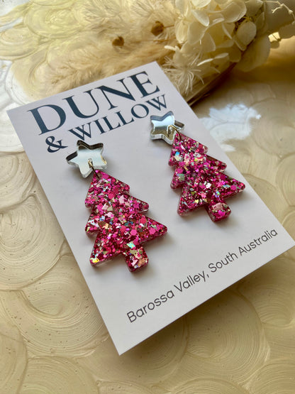 TREE DANGLES- pink & silver Sparkle