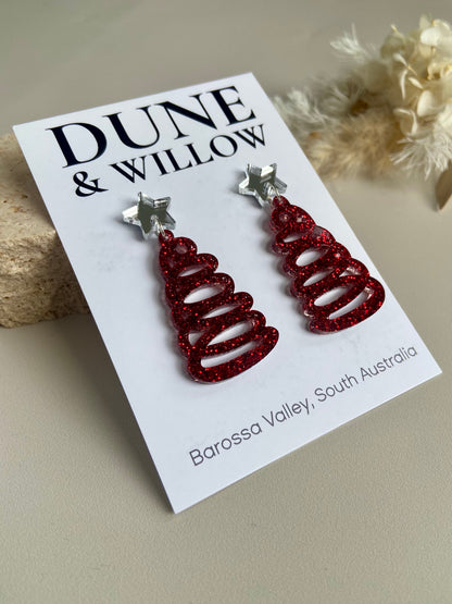 SQUIGGLE TREES- red & silver