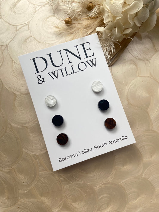 STUD PACK -pearl, obsidian and tortoiseshell
