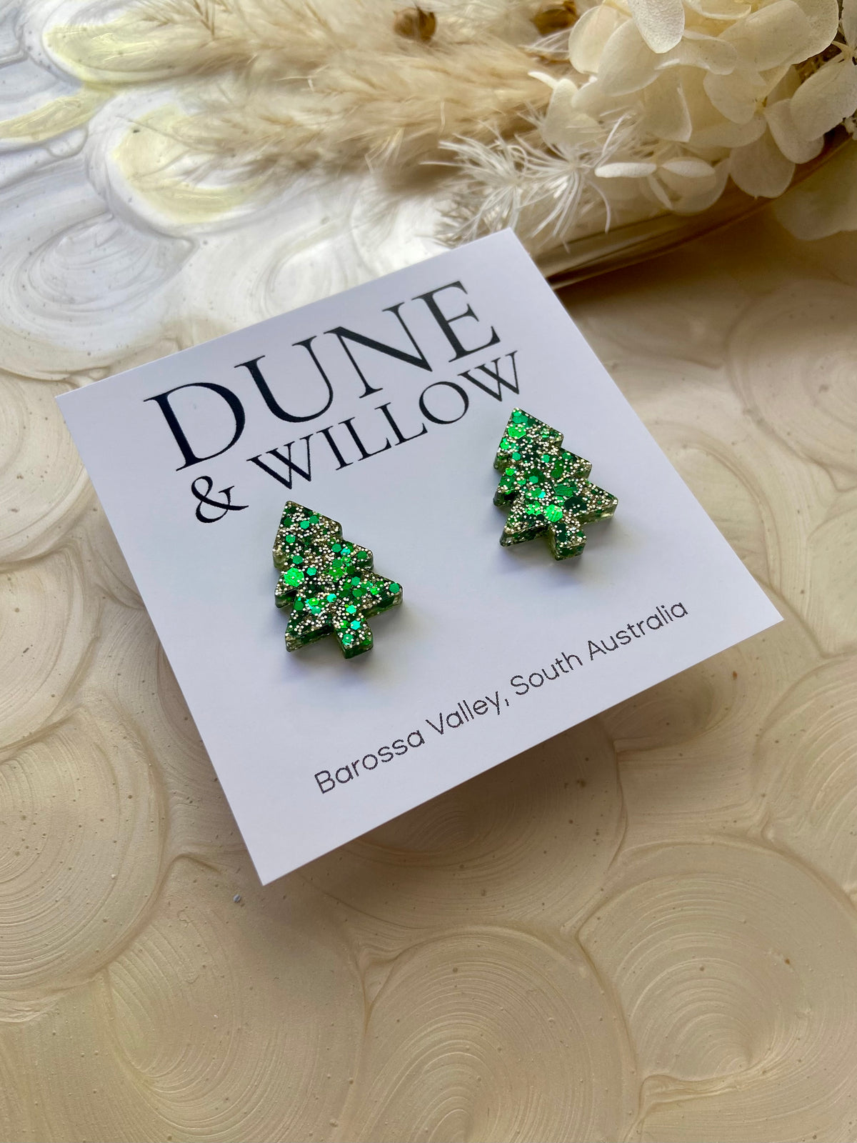 TREE STUDS- green sparkle